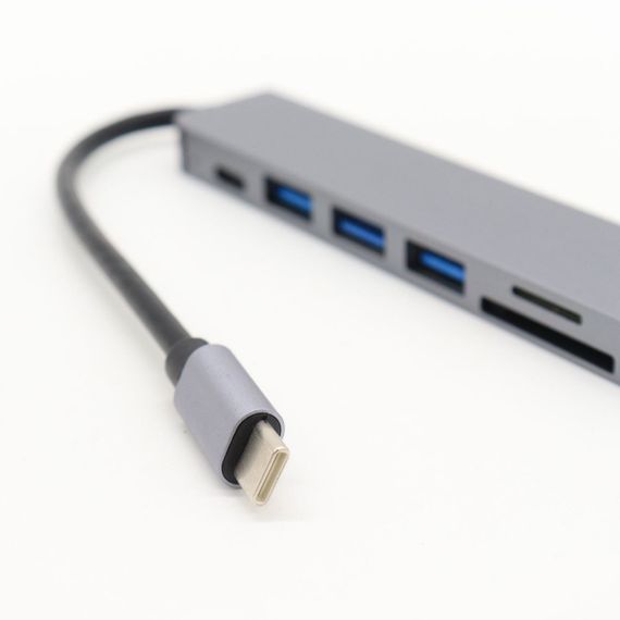 USB-хаб 7в1, Type-C to HDMI + SD + TF + 3xUSB + PD, Сірий / USB розгалужувач для ноутбука / ЮСБ хаб | Зображення 2