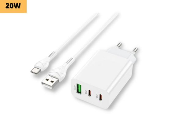 Сетевое зарядное устройство блок питания для телефона и планшета XPRO C99A PD20W+QC3.0 + Type C белый (33307-01) | Зображення 1