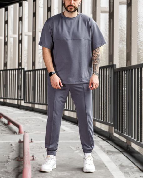 Мужской летний спортивный костюм двойка футболка + штаны BD0016 размер S, цвет серый | Зображення 3