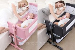 Многофункциональная детская приставная кроватка-качалка с пеленалным столиком