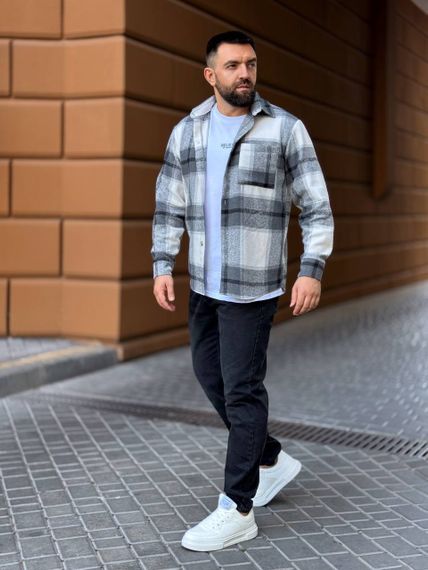 Тепла чоловіча байкова сорочка в клітку на ґудзиках розмір XXL колір сірий  Vi1048/1 | Зображення 4