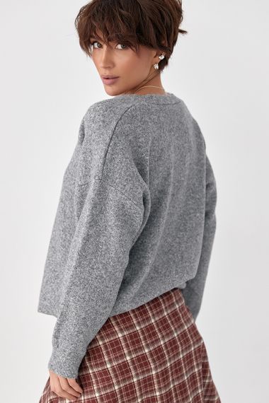 В'язаний кардиган на ґудзиках з V-подібним вирізом - сірий цвет, ONE SIZE (є розміри) | Зображення 1