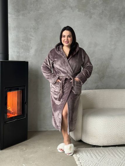 Теплий жіночий халат PLUS SIZE шоколадного кольору | Зображення 1
