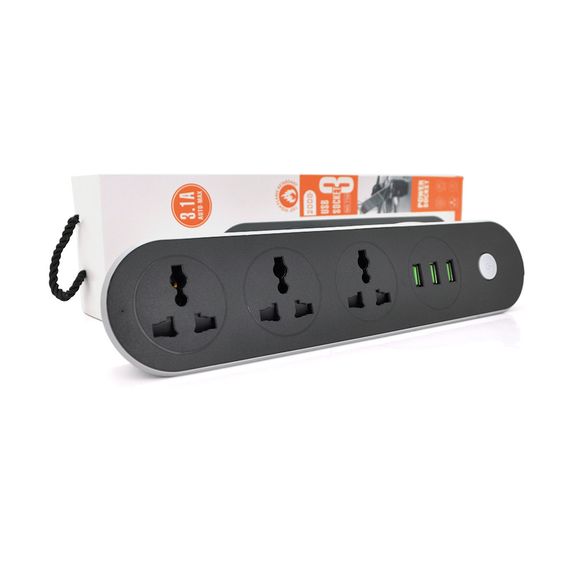 Мережевий фільтр ТВ-Т56, 3 розетки + 3 USB, 2 м, перетин 3х0, 75мм, 2500W, Black | Зображення 1