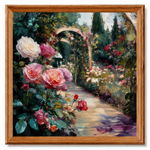 Набор для вышивки крестом JOZYSH "Стежка в розовый сад" 14CT, 50x50 см, канва Аида с нанесенным рисунком