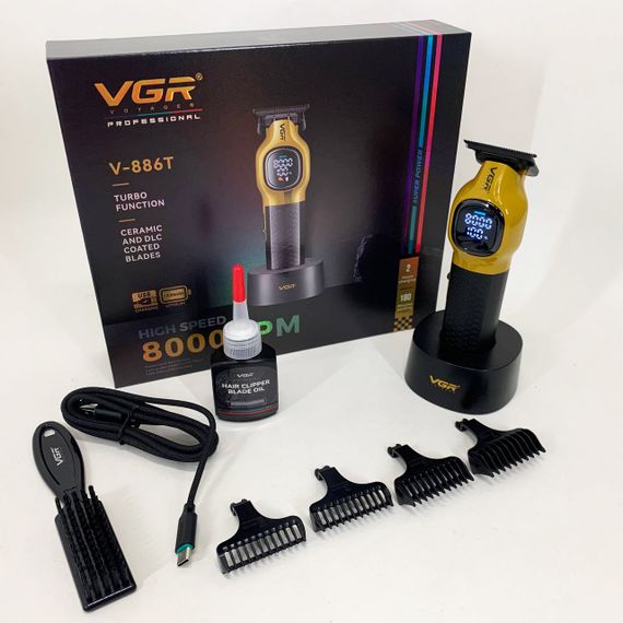 Тример для стрижки волосся VGR V-886T GOLD 8000RPM 4 насадки | Зображення 6