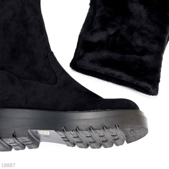 Люксові чорні ботфорти замшеві на тракторній підошві | Зображення 1