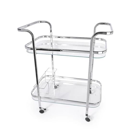 Столик сервірувальний на коліщатках скляний хромований Onder Mebli 69120C08 з підставкою для вина