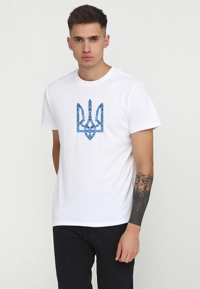 Футболка мужская белая с принтом "Герб-вышиванка", 3XL