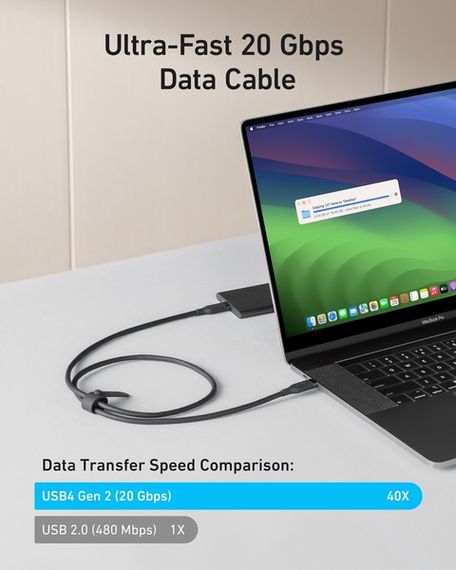 Кабель Anker USB-C to USB-C - 0.9m 240W 20 Gbps 4K Video Tranfer Bio-Nylon Black | Зображення 2