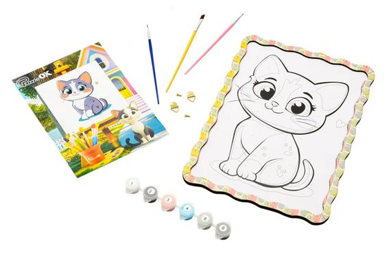 Картина по номерах Puz-22945 "Котик" дерев'яна, формат А4 PuzzleOk | Зображення 1