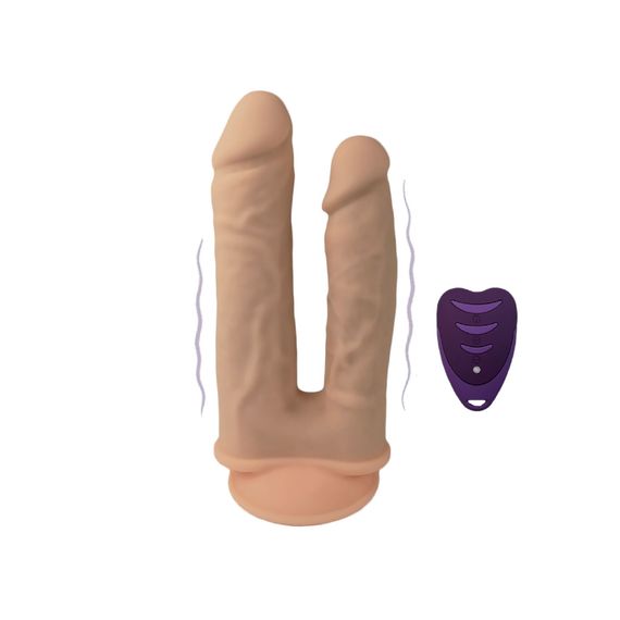 Подвійний фалоімітатор з вібрацією SilexD Double Gusto Vibro Flesh (Model 1 size 8" & 7") + LRS, діаметр 4,5 см та 3,7 см