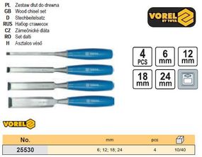 Набір стамески ручка пластик 6, 12, 18, 24 мм 4 шт VOREL-25530
