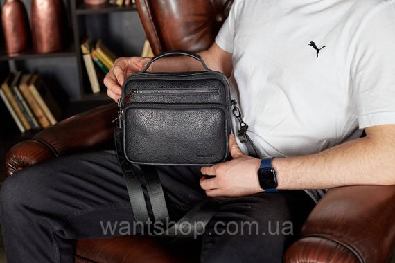 Кожаная  мужская сумка с клапаном Tiding Bag черная из натуральной кожи | Зображення 5