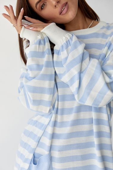 Туніка жіноча в смужку з кишенею - блакитний цвет, M (є розміри) | Зображення 3