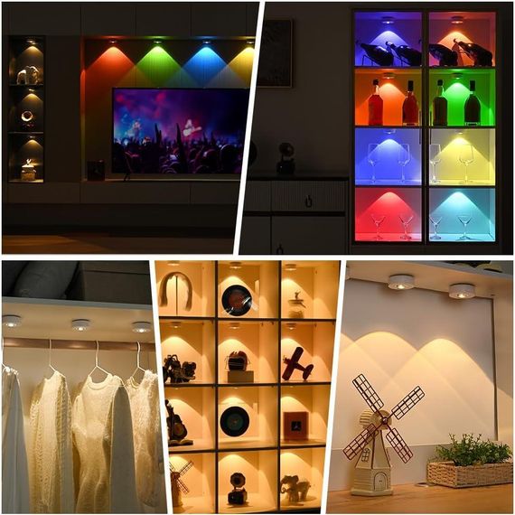 Світлодіодні світильники HOTUT для шаф із пультом — набір із 3 бездротових RGB-ламп | Зображення 5