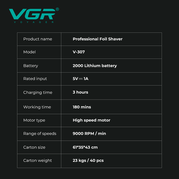Электробритва VGR V-307 RED шейвер, двойное лезвие, 2000mAh, 9000 RPM | Зображення 2