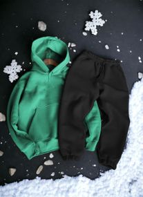 Женский теплый спортивный костюм на флисе DA2455 размер L цвет зелено-черный