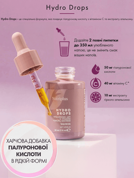 Дієтична добавка-краплі Nutriplus Hydro Drops для краси та молодості Farmasi 30 мл