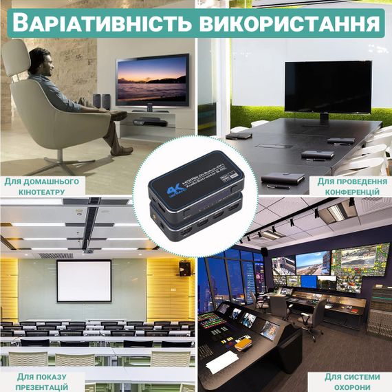 HDMI Комутатор | світч на 4 порти Addap HVS-04, чотиринаправлений відео перемикач 4К, з підтримкою ARC, Black | Зображення 7