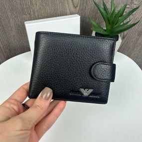 Кошелек мужской маленький кожаный портмоне черный для карточек с зажимом