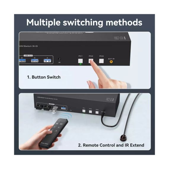 8K KVM 3x3 перемикач 3 монітори 3 комп'ютери HDMI+2 Displayport 4K144 Гц KVM-перемикачі | Зображення 5