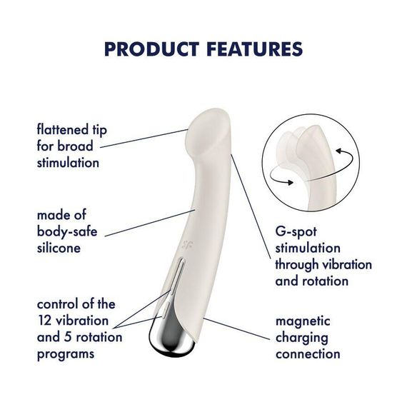 Вибратор с ротацией Satisfyer Spinning G-Spot 1 Beige, плоская площадка для стимуляции точки G sexstyle | Зображення 6