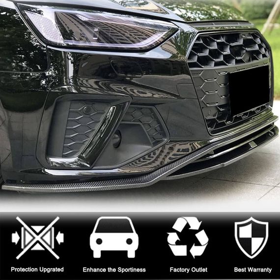 Накладка на передний бампер Lip V2 (для S-Line SD 2019-2024, Карбон) для Ауди A4 B9 | Зображення 2