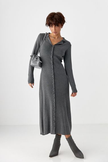 Трикотажна довга сукня на ґудзиках - сірий цвет, ONE SIZE (є розміри) | Зображення 4