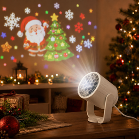 Новогодний проектор с праздничной проекцией / Светодиодный ночник-проектор / LED сольник для детей с проекцией елка, Санта-Клаус