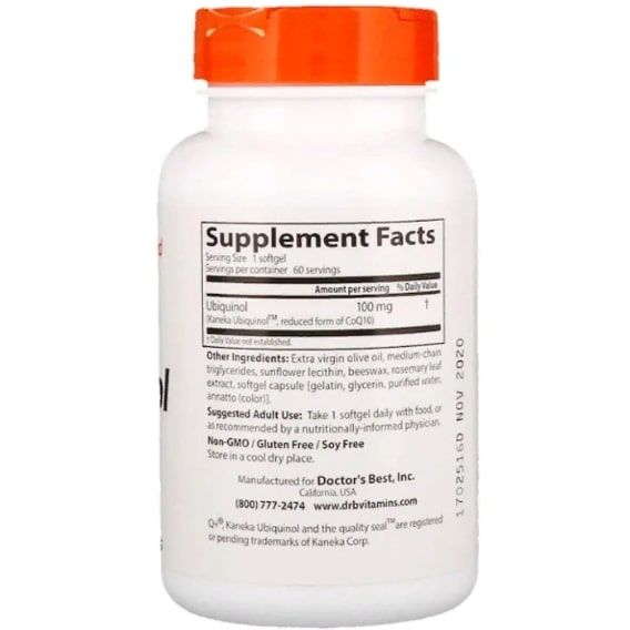 Коензим Doctor's Best Ubiquinol with Kaneka 100 mg 60 Softgels DRB-00205 | Зображення 1