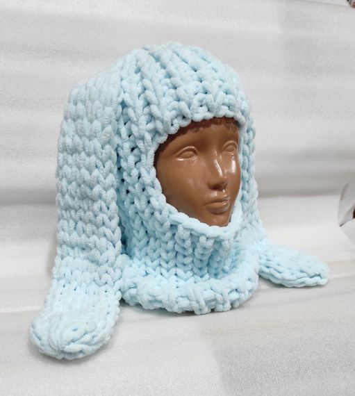 Балаклава колір 522 плюшева з вушками зайчика блакитна | Зображення 2