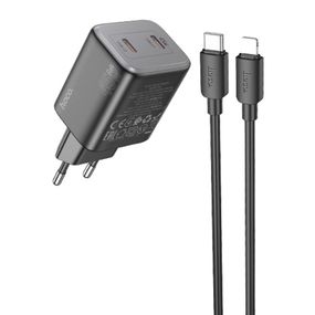 МЗП Hoco N42 Elogiado PD45W (2USB-C) + кабель Type-C to Lightning Black