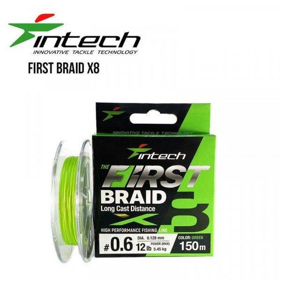 Шнур плетений риболовний Intech Інтеч First Braid X8 Green 150m 0.4 10lb/4.54kg