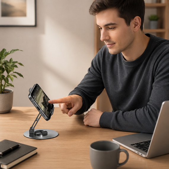 Підставка для телефону та планшета / Складна металева підставка / Настільний тримач з обертанням на 360° | Зображення 1