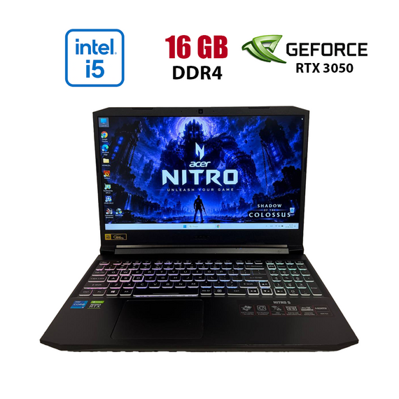 Игровой ноутбук Б-класс Acer Nitro 5 AN515-57 / 15.6" (1920x1080) IPS / Intel Core i5-11400H (6 (12) ядер по 2.7 - 4.5 GHz) / 16 GB DDR4 / 512 GB SSD / nVidia GeForce RTX 3050, 4 GB GDDR6, 128-bit / HDMI / WebCam б/у