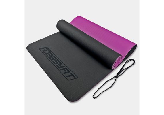Килимок для йоги та фітнесу EasyFit TPE+TC 6 мм двошаровий чорний-фіолетовий (EF-1924-BV)