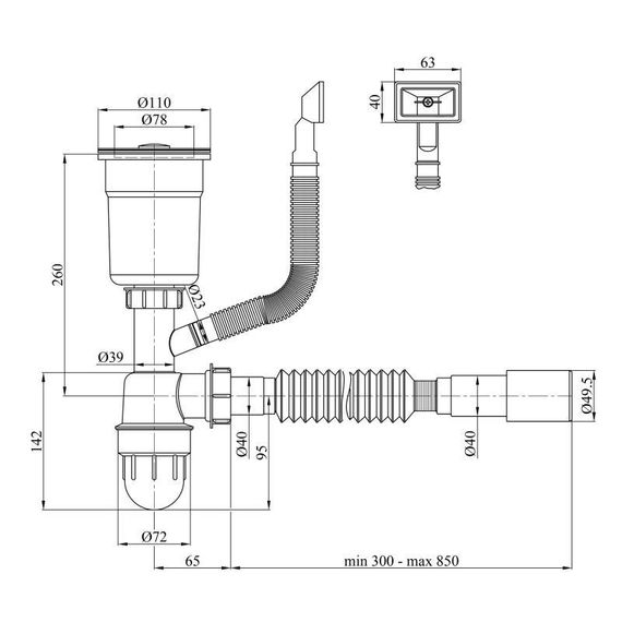 Сифон LK16 для кухонної мийки Bruch PVD, випуск 115 мм колбовий з квадратним переливом Grey (вихід гофри 40/50 мм) Lidz | Зображення 1