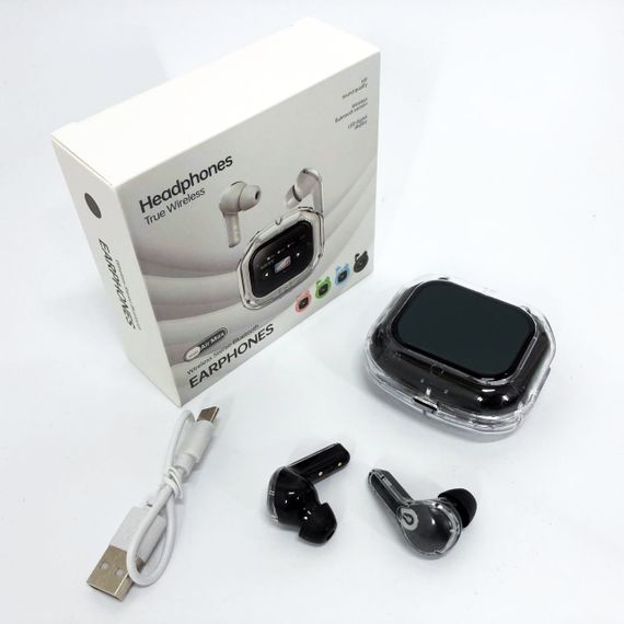 Бездротові вакуумні навушники TWS з дисплеєм LED, вологозахист IPx4 Bluetooth 5.4 з кейсом. Колір: чорний | Зображення 5