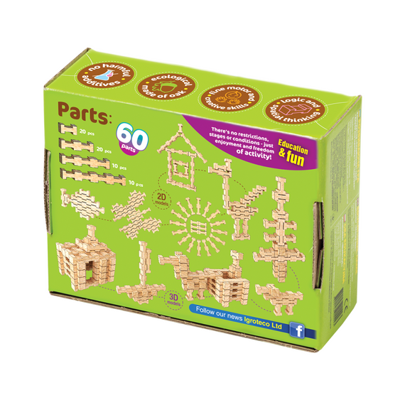 Дерев'яний конструктор "Фантазія" Igroteco 900057, 60 деталей | Зображення 1