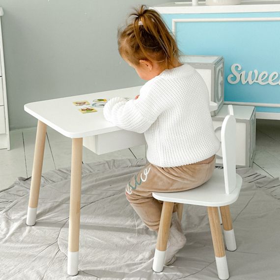 Дитячий столик і стільчик зайчик білий. Столик із шухлядою для олівців і розмальовок 73587 | Зображення 5