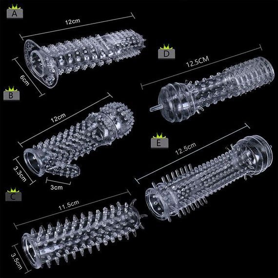 Набор рельефных эластичных насадок на пенис (5 штук) | Зображення 1