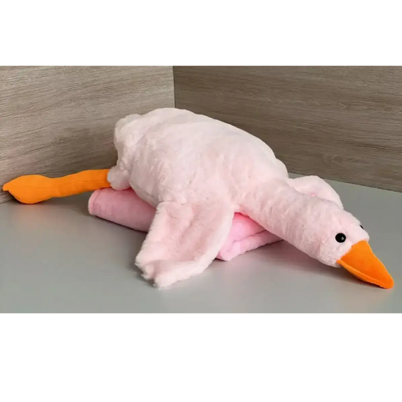 М'яка іграшка подушка з пледом 3в1 Гусак-Обнімусь 93 см рожевий, затишний рожевий плед 105×190 см