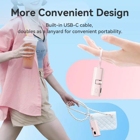 УМБ Vention 4800mAh 22,5W PD, USB-C In/Out, LED display, with built-in Lightning cable Black | Зображення 5