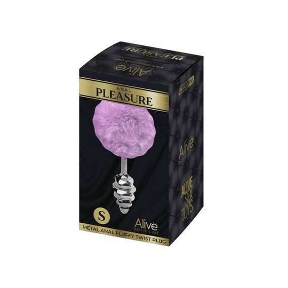 Металева анальна пробка Кролячий хвостик Alive Fluffy Twist Plug S Purple, діаметр 2,9 см | Зображення 1