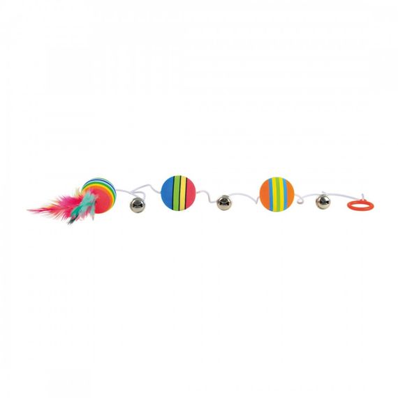 Іграшка Trixie для котів М_ячики кольорові з дзвіночками та пір_ям на гумці спінена гума 3,5х80 см