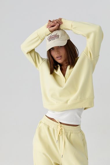 Спортивний костюм вільного крою зі світшотом-поло - лимонний цвет, ONE SIZE (є розміри) | Зображення 2