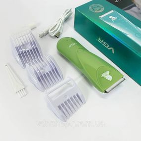 Дуже тиха бездротова машинка для стрижки волосся дітей VGR V-150 з насадками. Колір: зелений LI-82