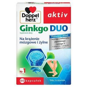 Вітаміни Doppelherz Ginkgo DUO – для памʼяті, судин, мозкового кровообігу, з гінкго білоба, Омега-3, В-вітамінами та вітаміном E