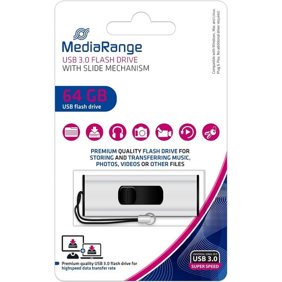 USB флеш накопичувач Mediarange 64GB Black/Silver USB 3.0 (MR917) | Зображення 3